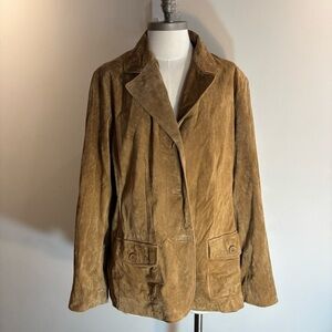 LADY HATHAWAY SZ XL Tan Suede Jacket Lined Peak Lapel Pockets Button Closure NEW